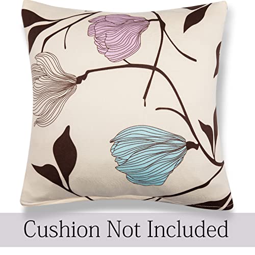 Image of HOKIPO Stretchable Cushion Cover 16 inch x 16 inch, Pack of 2 (NW-4098-D20*2)(95% Polyester, 5% Spandex,Beige Brown Leaves)