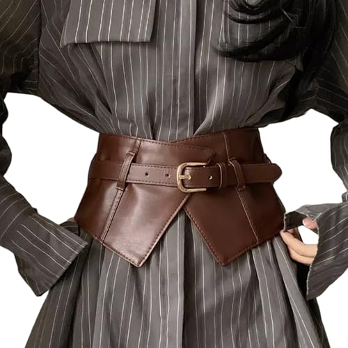 AMPOSSTO Women Fashion Wide Elastic Cinch Waist Belt Retro PU Leather Pin Buckle Waistband for Overcoat Dress Outfits