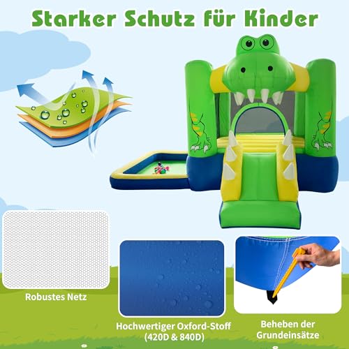 CATCHLUCK Aufblasbare Hüpfburg mit Rutsche, Aufblasbare Ausrüstung, Kinder Hüpfburg Bouncy Castle mit Kletterwand, Basketballkorb, Springen für Indoor, Outdoor, 290x254x150cm