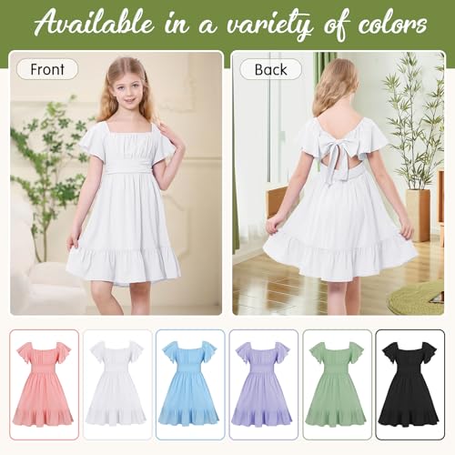 American Trends Girls Dresses - Tie Back Summer Dress, Ruffle Short Sleeve Square Neck Off Shoulder Size 4-15 Years3