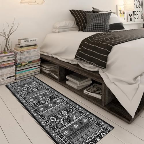 Alfombra de pasillo negra de 90x180 cm lavable y antideslizante 3