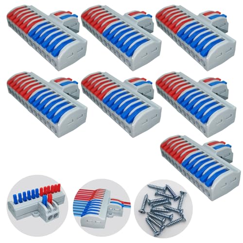 Kabel Verbindungsklemme, 2 Rein 12 Raus Verbindungsklemme mit Hebel, Kompakt Reihenklemmen 7 stück, CTRICALVER Lüsterklemmen Steckbar für Circuit Inline