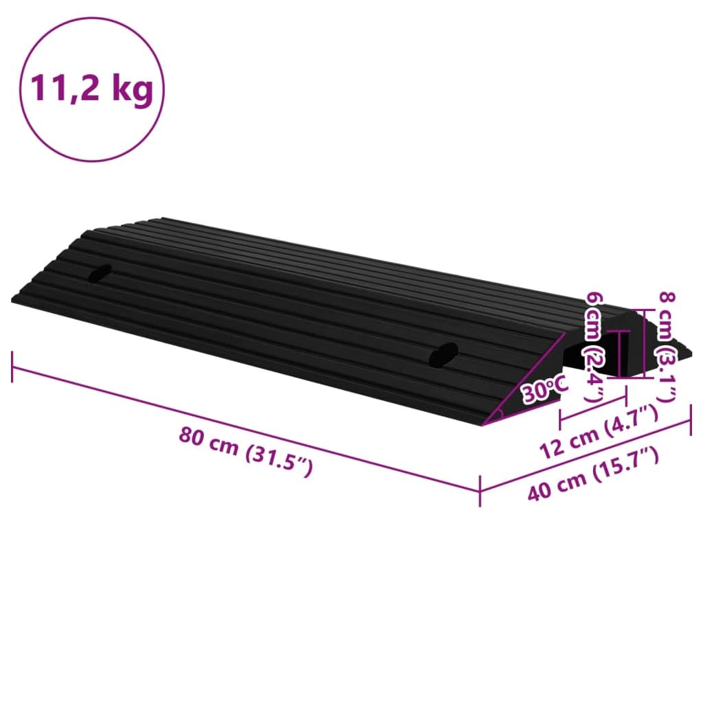 vidaXL 2X Rampa de Umbral Puente Carretera Puerta Acera Sillas de Ruedas Andador Coche Scooter Carritos Antideslizante Desmontable Goma 80x40x8 cm