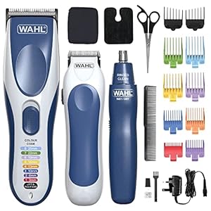 Wahl Colour Pro Cordless 3‑in‑1 Hair Cutting Kit - Rechargeable Hair Clipper with Colour‑Coded Combs, Battery Trimmer & Nose/Ear Hair Remover, 60‑Min Cordless Use