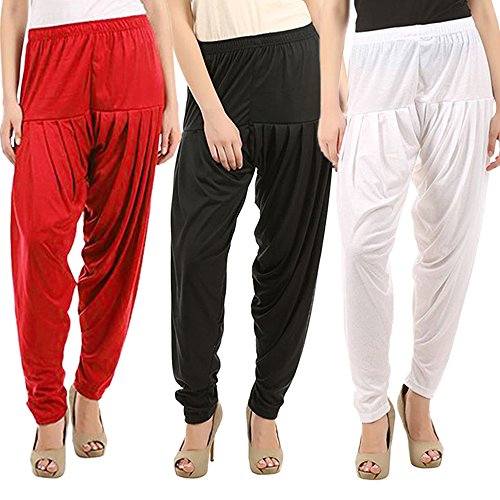 Image of Buy That Trendz Combo Offer (Pack of 3) Cotton Viscose Dhoti Patiyala Salwar Harem Bottoms Pants for Womens (Red