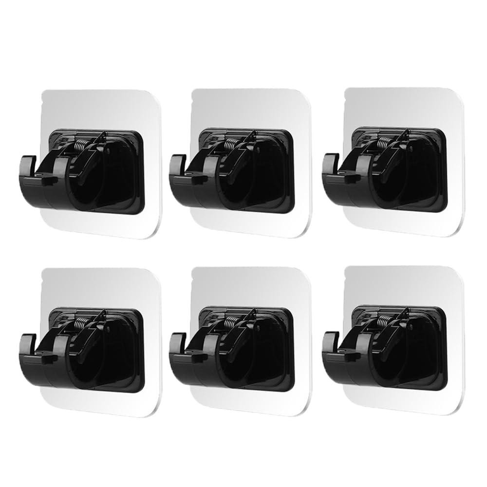 TOMVAES Self Adhesive Curtain Rod Holders, 6 Pcs Nail Free Adjustable Rod Holder Hooks Curtain Hangers for Bathroom Kitchen Home Bathroom and Hotel (Black)