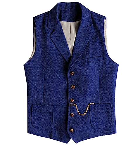 Image of Men's Tweed Suit Vest Western Herringbone Wool Casual Waistcoat for Groomsman