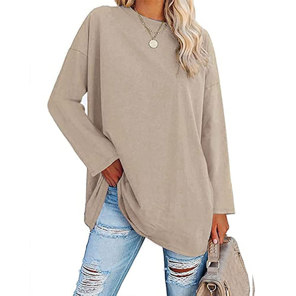 Famulily Oversized Tshirt Womens Loose Fit Comfy Crewneck Long Sleeve Fall Tops Basic Cotton Tee