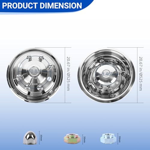 Image of hightall 19.5 inch Wheel Simulators 8 Lug,Stainless Steel Hubcaps, Compatible with 90-10,19-25 Chevy /GMC C4500 /C5500 /C6500,90-25 F650,90-03 F600,90-25 International,20-25 Freightliner,04-25 Hino 258