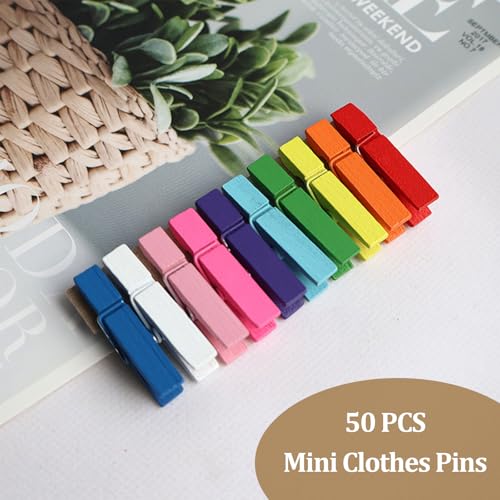 1.35 Inch Mini Clothes Pins for Photo,50 pcs Colorful Small Clothes pins,Mini Photo Clips Ideal for Crafts, Decorations and DIY Project