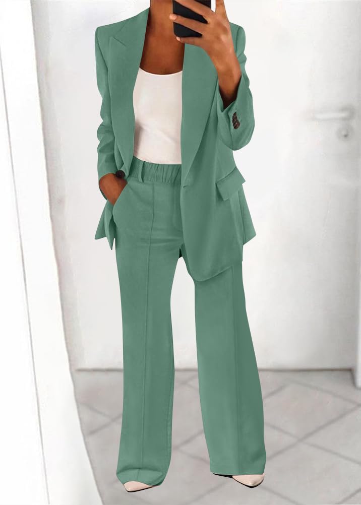 Shownicer Ensemble Femme 2 Pièces Pantalons Costume De Soirée Cocktail Bal Manches Longues Chemise Et Taille Haute Pantalons Costume En Mousseline Grande Taille Chic Et Elegant Tenue A Bleu S