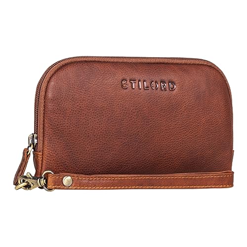 STILORD Maeve Monedero de Pulsera Piel Mujer Vintage Cartera con Correa para Pulsera Elegante Mini Bolso para Móvil Clutch Wallet Cuero Genuino Color:Kara   Cognac