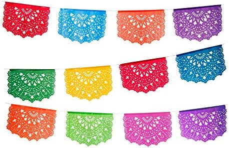 Medium Plastic Picado Banner - Las Palomas - Design - Banner includes 12 Panels and is 16 Feet Long Hanging