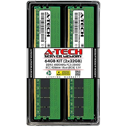 Image of A-Tech 64GB Kit (2x32GB) DDR5 4800MHz PC5-38400 ECC RDIMM 1Rx4 (EC8 10x4) Single Rank 1.1V ECC Registered DIMM 288-Pin Server RAM Memory Upgrade Modules (A-Tech Enterprise Series)