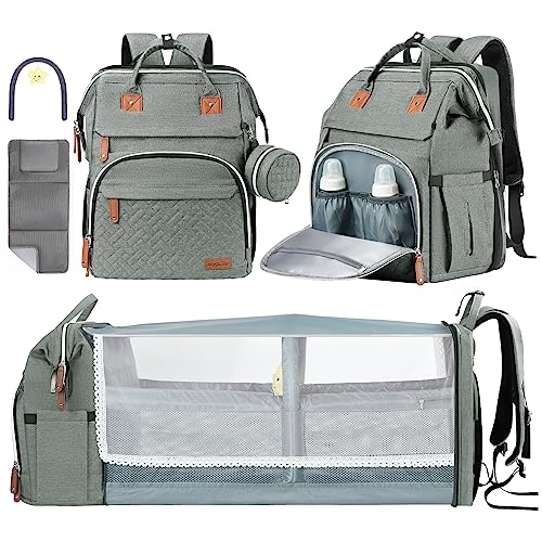 Image of DERJUNSTAR Baby Diaper Bag Backpack, Baby Bags for Boys Girls,Waterproof Changing Pad,USB Charging Port,Pacifier Case, Sunshade and Toy Bar, DK Grey