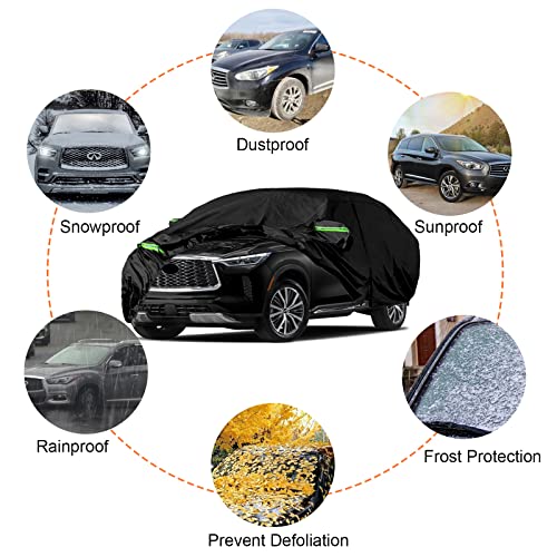 Image of Waterproof Car Covers Replace for 2013-2025 Infiniti QX60, 6 Layers All Weather Custom-fit Car Cover with Zipper Door & Windproof Bands for Snow Rain Dust Hail Protection