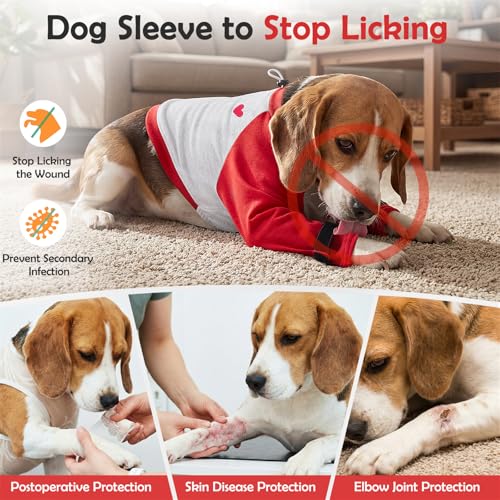 Image of SlowTon Dog Recovery Suit, Dog Leg Sleeve to Stop Licking, Elbow Protector