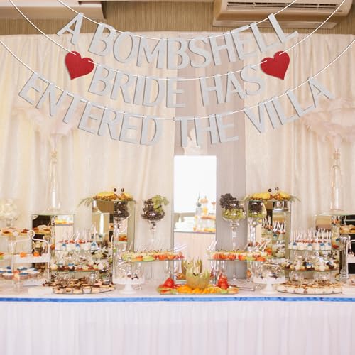 Image of A Bombshell Bride Has Entered The Villa Banner, Bombshell Villa Bridesmaid Party Decor, Island Beach Bachelorette Party Decorations Silver