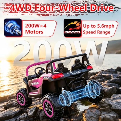 Image of NEWQIDA XXXL 2 Seater 24V Ride On Toys 4x200W Kids Side by Side UTV, Pink