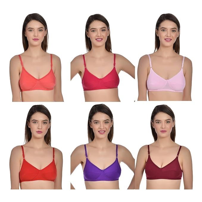 Image of Aimly Women's Cotton Non-Padded Non-Wired Solid Multicolor Bra Combo Pack of 6