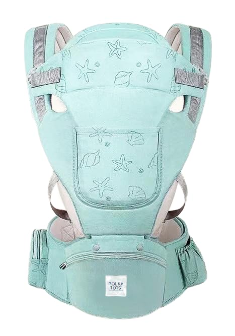 POLKA TOTS 6 in 1 Baby Carrier Detachable Hip Seat, Ergonomic Convertible Cushioned Toddlers Carry Bag Strong Back Adjustable Soft Kangaroo Waistbelt 3 to 36 Months Infants (Shell Green)