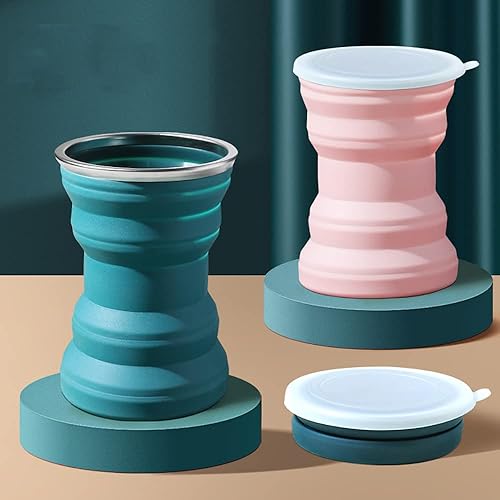Miniatura 3 de Taza plegable de silicona portátil con cordón, tazas plegables resistentes al calor de 10.8fl oz con tapa, taza de viaje plegable para beber, taza