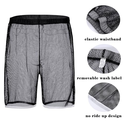 JINSHI Men's Sexy Sparkling Fishnet Shorts See Through Mesh Loose Boxer Shorts Sheer Underwear Trunks M L XL 2XL 3XL2