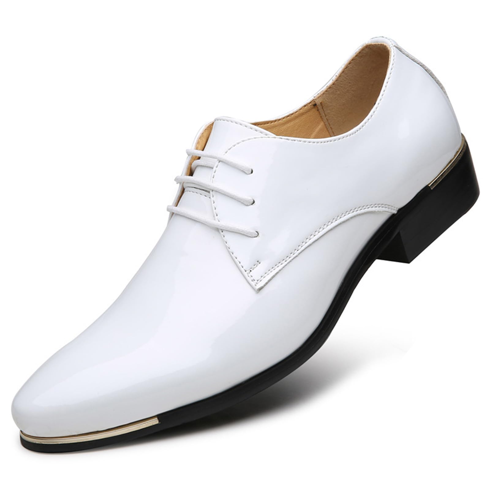 Men's Patent Leather Pointed Toe Derby Dress Shoes Classic Lace-Up Tuxedo Business Formal Oxford Shoes