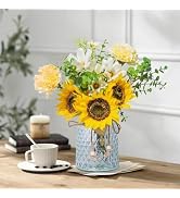 Zeyune 10 Girasoli Artificiali In Vaso – Fiori Finti Gialli Con Vaso In Pasta Di Carta, Per Decorazione Casa, Cucina, Ufficio E Centrotavola - 5