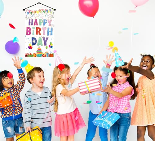 Image of Colorful Happy Birthday Sign Decorations Birthday Door Banner Hanging Decor for Front Door Wall Room, White Colourful Compact Bday Flag Party Supplies for Teens Girls Boys Kids