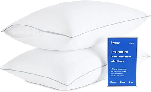 Precoco Juego de 2 fundas de almohada con cremallera de tamaño estándar, 100% algodón de fibra larga, suaves, de alta calidad, tamaño estándar,