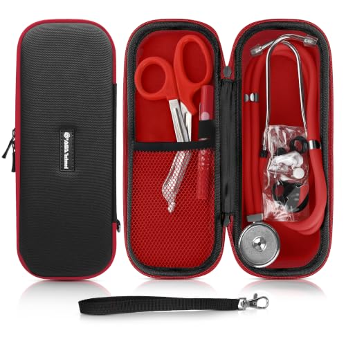 Dual Head Stethoscope with Matching Storage Case, EMT Shears and Pen Light - Assorted Colors (Red)