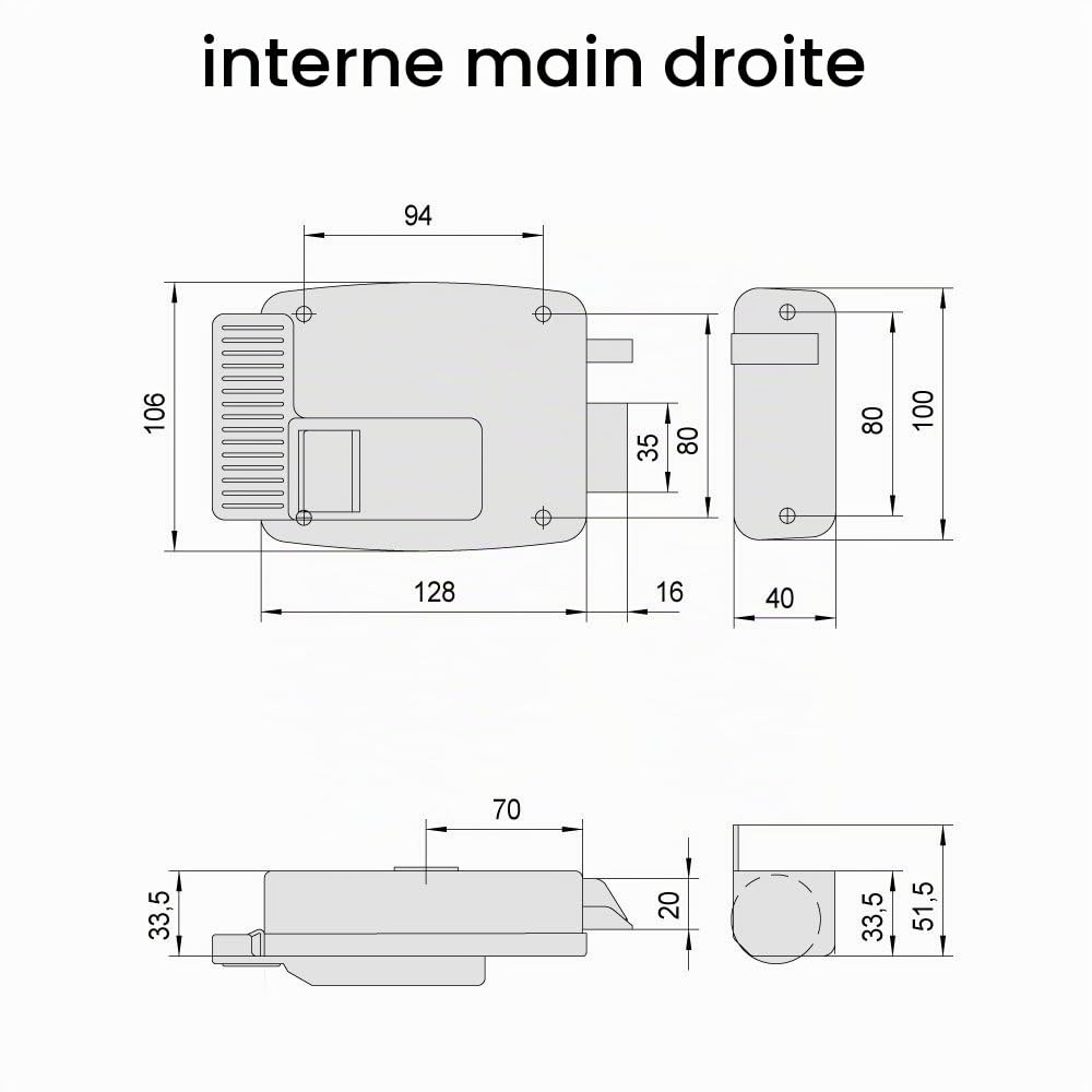 Cisa 111610701 11610-70-1 Serrure Eetrica Appliquer Cylindre détaché DX, 12 V, Peint Gris Aluminium, entrée 70
