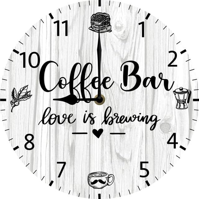 Vista 9 de Reloj de pared para cafetería, decoración de pared, funciona con pilas, sin tictac, cuarzo silencioso, analógico, rústico, rústico, reloj redondo