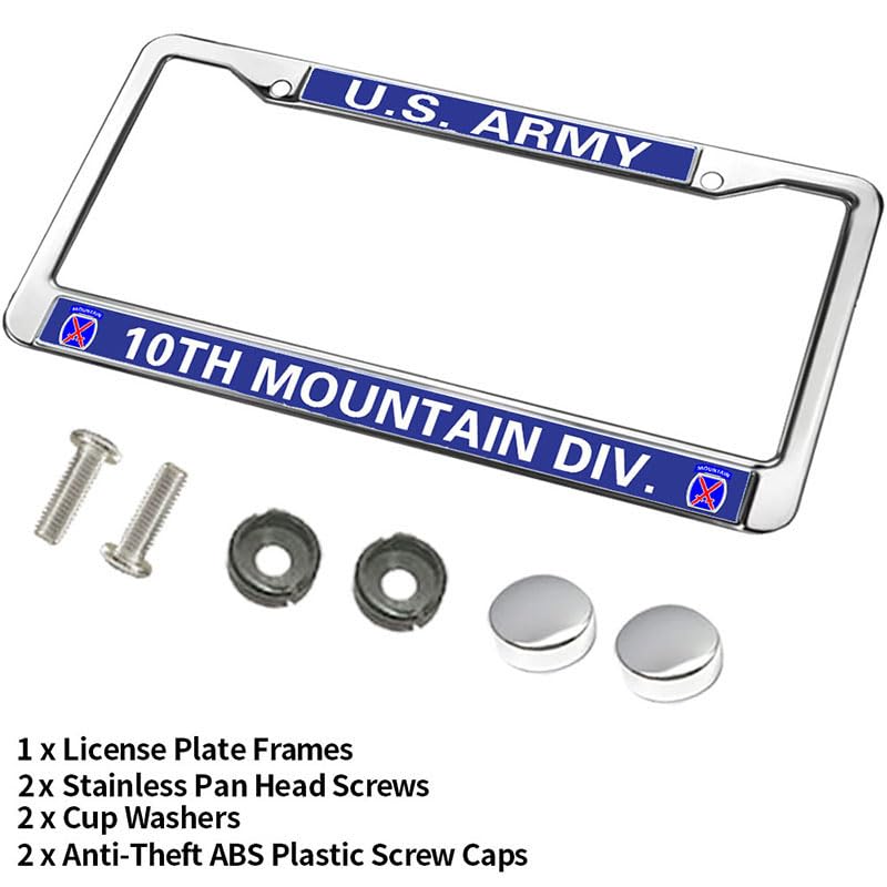 Image of 10th Mountain Division Easy Installation License Plate Frame Military Mountain Pride License Plate Frame for Veterans