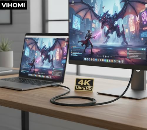 Image of USB Type C to HDMI Cable 6.6FT (2 Meter) - 4K@30Hz, 2K@144Hz Ultra High Speed 48Gbps Cord for Laptop, MacBook Pro /Air, PS5, Chromebook, TV, iPad & Tablet - UHD Quality