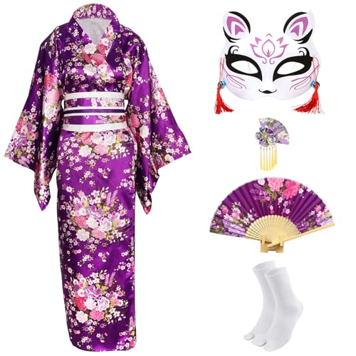 CRFASIBE Japanese Kimono Geisha Costume Asian Dress Cosplay Anime Halloween