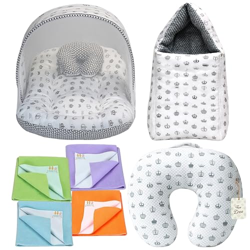 Image of Fareto Infantbond Baby Bedding Set Essentials Combo | Baby Bed | Carry Bag | Carry Bad | Dry Sheets | Feeding (0-6 Months)(All in 1)(Taj Grey)