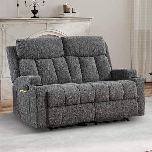 CANMOV Manual Recliner Sofa Set, Fabric Home Theater Seating with Side Pockets and Cup Holders, 2...