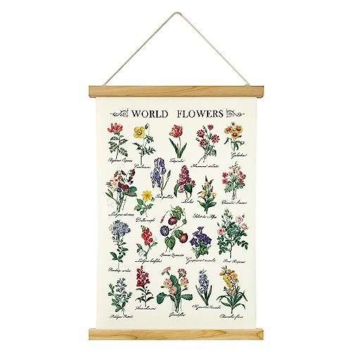 Image of XIAOAIKA World Flowers Poster Botanical Wall Art Prints HD Vibrant Colorful Rustic Style of Floral Wall Hanging Illustrative Reference Flower Chart Poster with Wooden Frame for Living Room Office