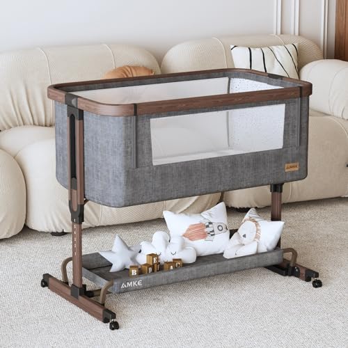 Image of AMKE 3 in 1 Baby Bassinets,All-mesh Bedside Sleeper ,Baby Cradle with Storage Basket, Easy to Assemble for Newborn/Infant, Adjustable Bedside Crib,Safe Bed,Travel Bag Included