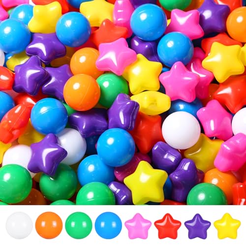 Image of TRENDPLAY Star Ball Pit Balls for Toddlers -50 100 200 Count Star Balls Different Shapes, Non-Toxic Plastic Balls for Safe Play, Boys Girls Festival Party Decoration