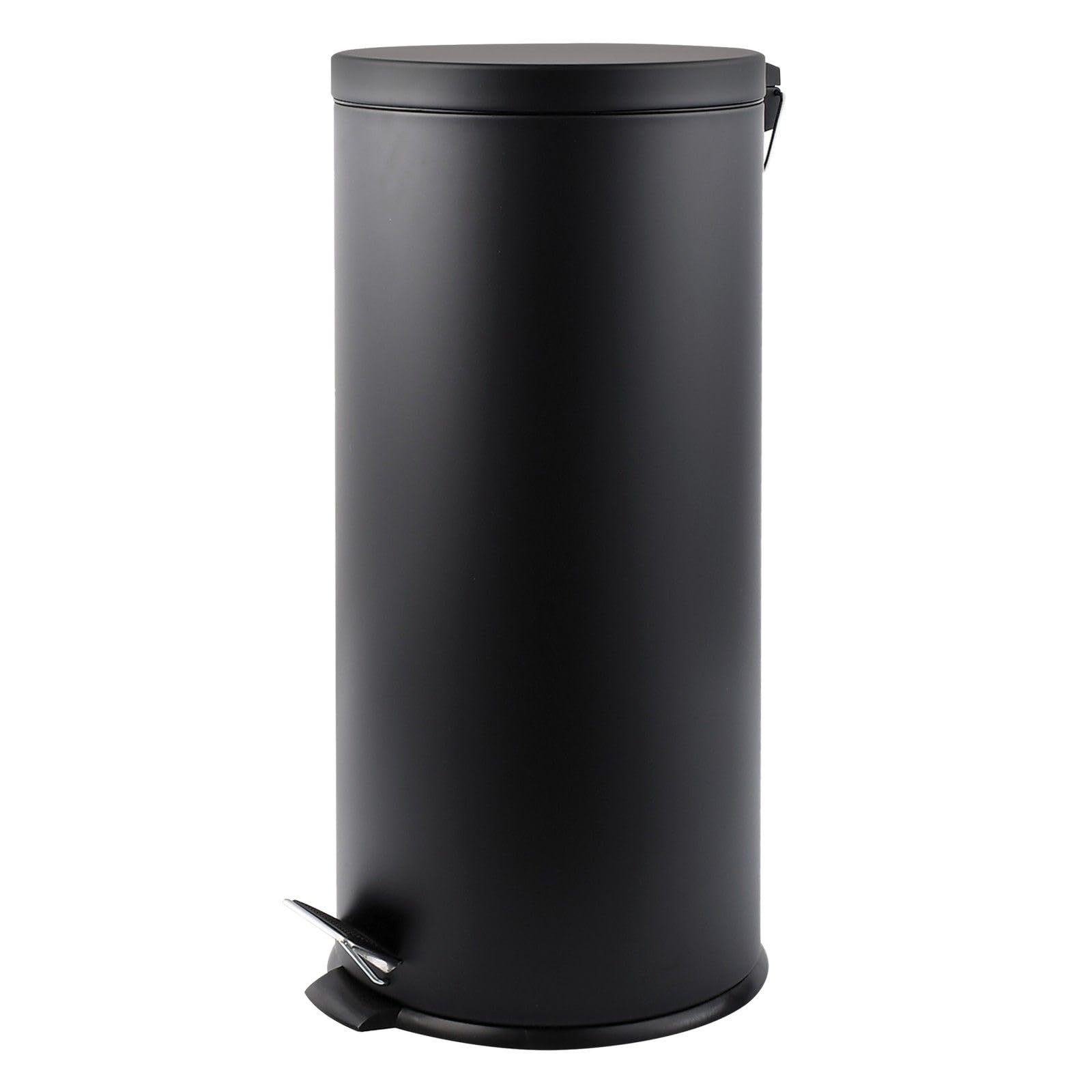 MSV - Papelera de baño - Acero inoxidable con cubo extraíble - Mecanismo de pedal - Compacta y práctica - Negra - 30L - Resistente a la humedad