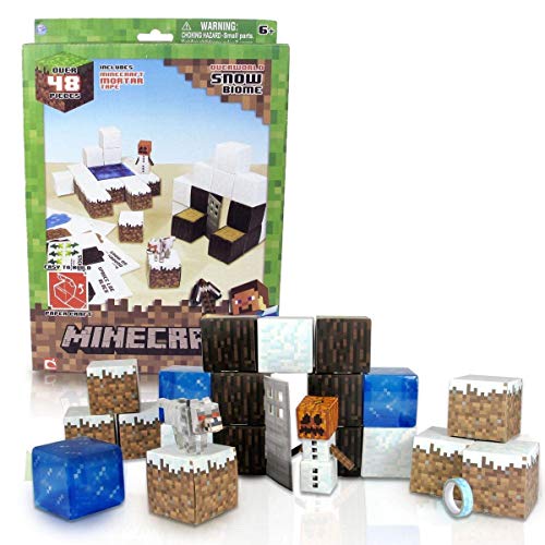 Jazwares Sablon 16712 - Minecraft Papierwelt zum Selberbasteln, Schneewelt mit Zubehör, 100 Teile