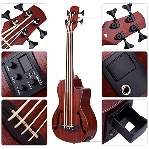 Ukulélé Basse Acoustique Électrique en Bois De 30 Pouces UKulélé - Les Beatles, Paul McCartney, John Lennon, RIngo Starr, George Harrison Ukulélé Basse Acoustique Électrique en Bois De 30 Pouces UKulélé – Image 3