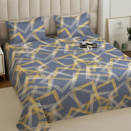 Image of Weave & Decor Super Soft Super Comfortable 144 TC 90x90 inches Printed Cotton Double Bed Bedsheet with Two Pillow Covers