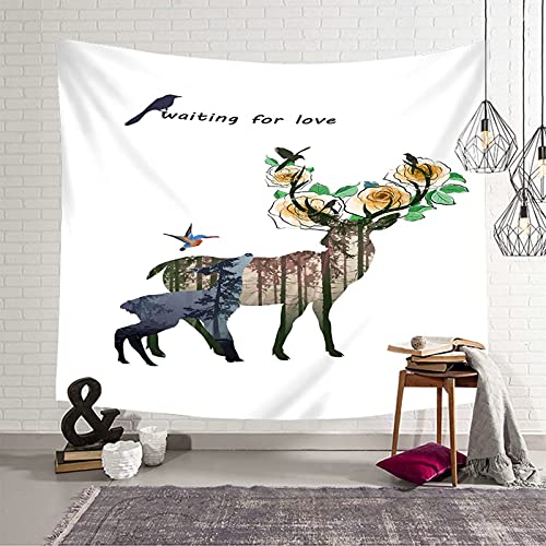 Tapiz de pared KnSam con diseño de bosque de ciervos y flores sobre el amor