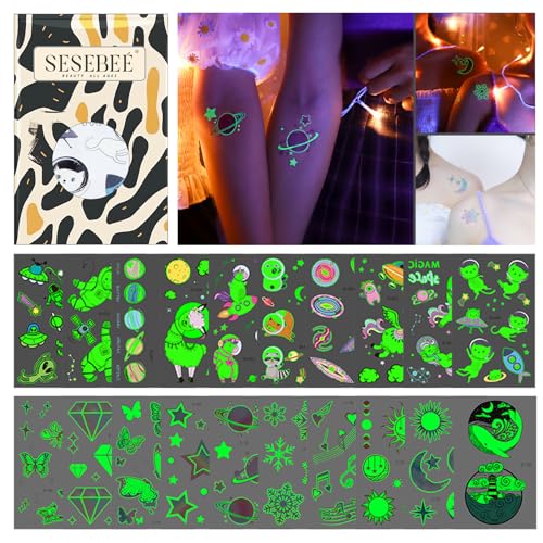 200PCS Tatuajes Resplandecientes para Niños, Pegatinas de Tatuaje Temporales Luminosas con Tema de Espacio e Iluminación, para Favores de Fiesta para Niños, Juguetes, Suministros para Juegos de Fiesta