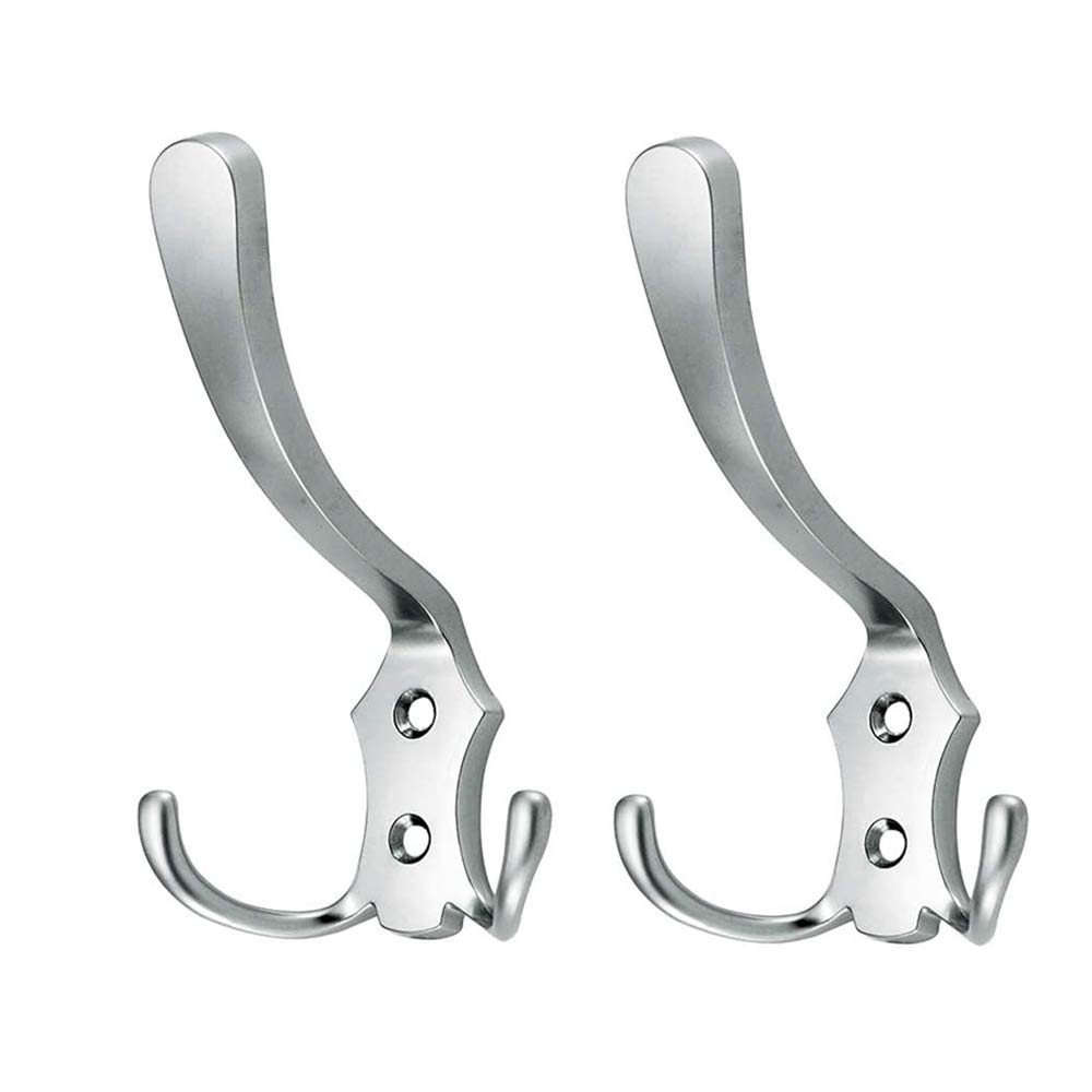 Marie 2 Pcs Heavy Duty Double Prong Coat Hooks Wall Mounted Clothes Hanger Hook with Screws