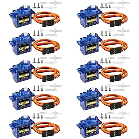 Dealikee 10 Pcs SG90 Micro Servo Motor Kit Mini 9G for Arduino RC Robot Arm/Hand/Walking Helicopter Airplane Car Boat Control with Cable Cover